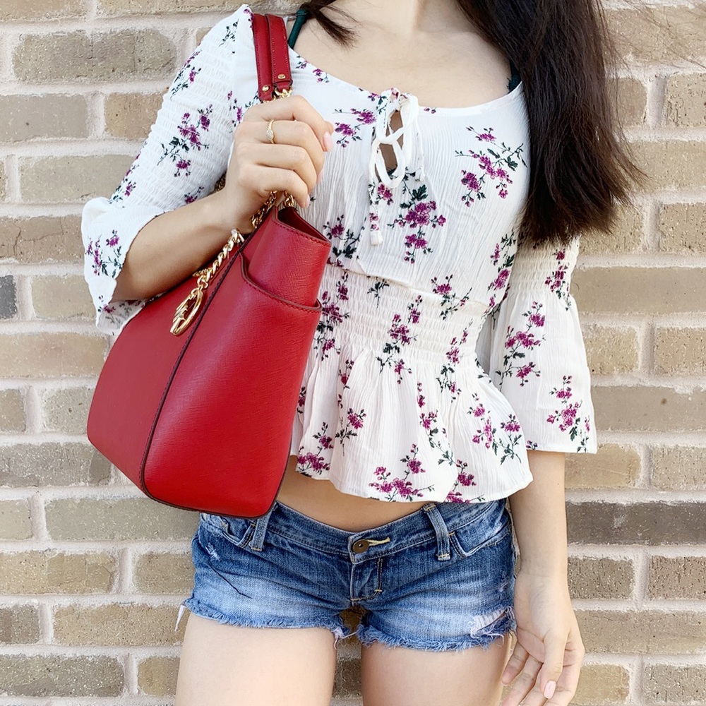 Gaby’sBags👜💕-NWT Michael Kors Chain Tote Red - Picture 4 of 8